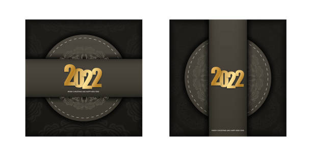 istock Greeting Flyer Template 2022 Happy New Year Brown Color with Abstract Light Ornament 1342372999