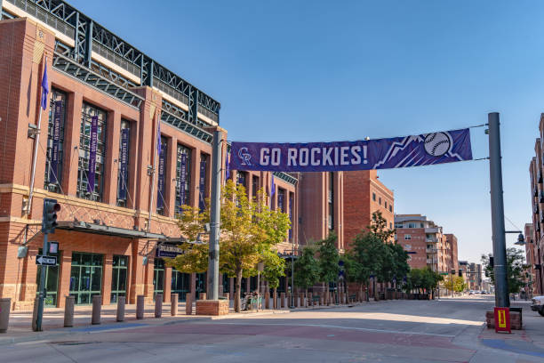 View of a banner at the famous Coors Field Denver Denver, Colorado - August 28, 2021: View of a banner at the famous Coors Field, home of the beloved Colorado Rockies baseball team. denver photos stock pictures, royalty-free photos & images
