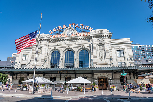 Denver, Colorado - August 28, 2021: Union Station, downtown, in the LoDo neighborhood.