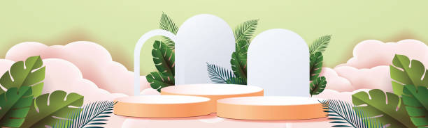 istock 3d geometric podium mockup leaf tropical netural concept for showcase green background Abstract minimal scene product presentation vector illustrator 1342373875