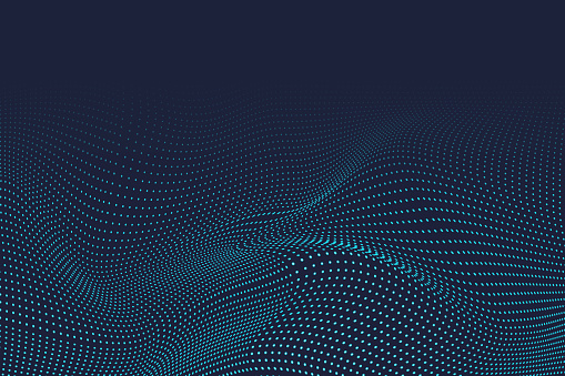 Wave line of flowing particles abstract vector background, smooth curvy shape dots fluid array.
