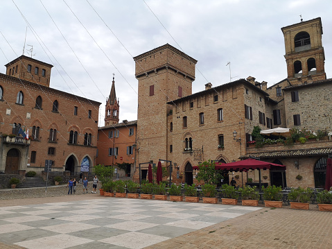 Square in the old town of Castelvetro di Modena, Modena province, Emilia Romagna.