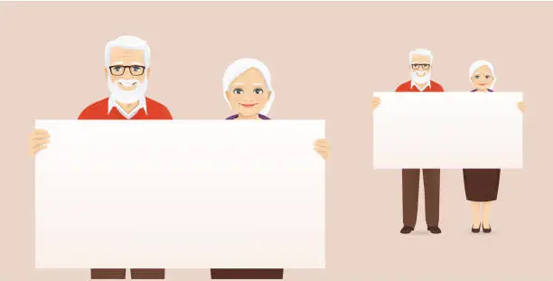 Vector illustration of Senior couple presenting something