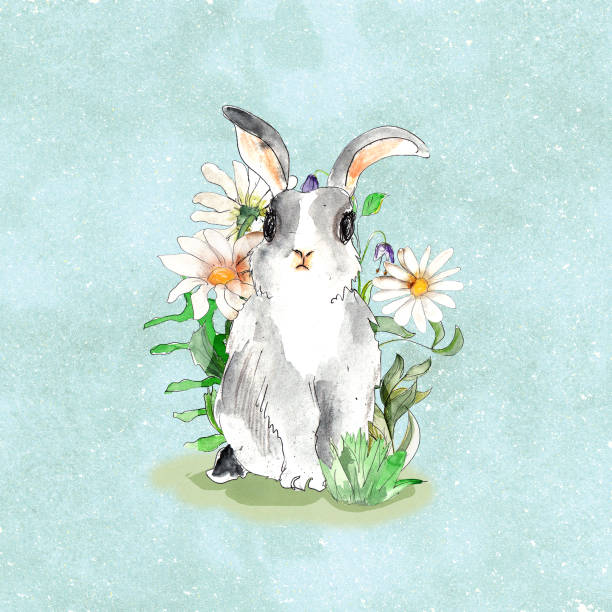 akwarelowe leśne zwierzęta w stylu vintage ikony - bunny painting stock illustrations