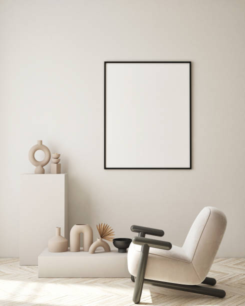 istock mock up poster frame in modern interior background, scandinavian style, 3D render 1342390552