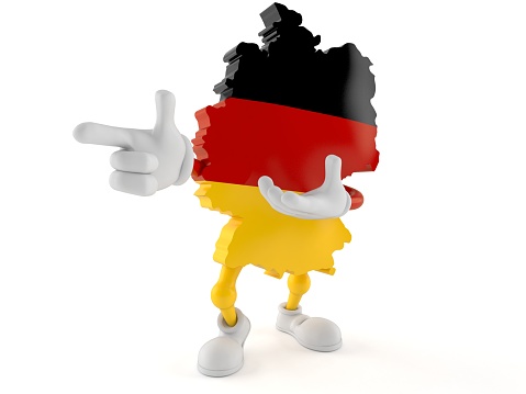 German character pointing finger isolated on white background. 3d illustration