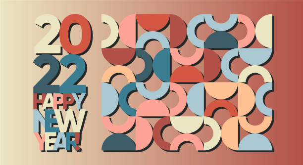 istock Happy New Year 2022 web banner design, poster or banner, in vintage geometric style. 1342391676