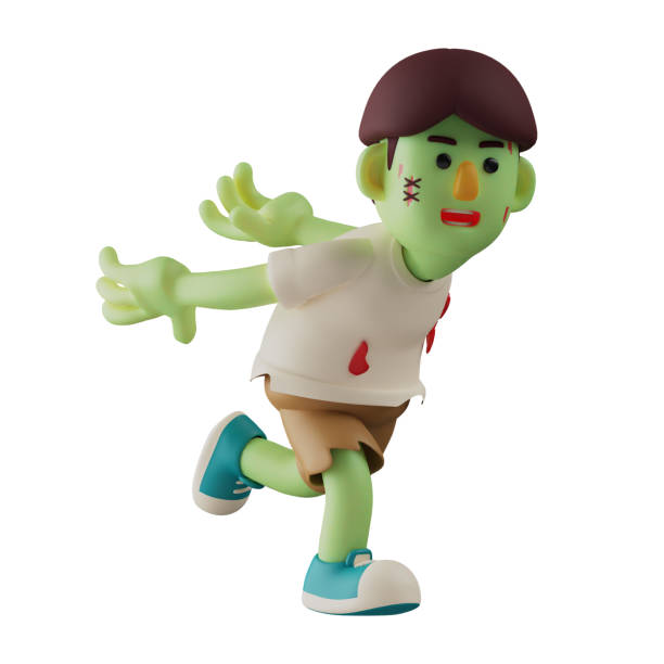 istock 3D Zombie Cartoon Illustration start to jump 1342401312