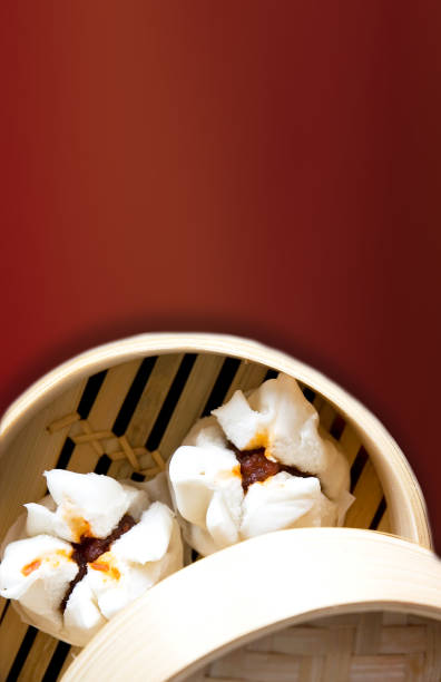 istock Chinese Bun Siopao on Red Background 1342401895