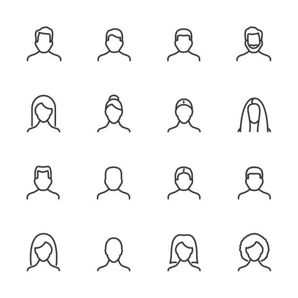 vektorsatz von benutzerzeilensymbolen. personen-avatar-profil. - black icons stock-grafiken, -clipart, -cartoons und -symbole