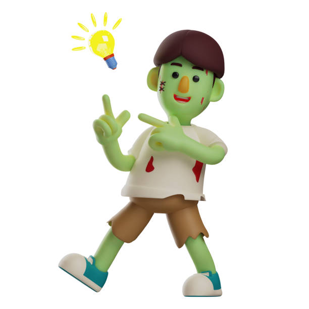 istock Smart Zombie 3D Cartoon Illustration having a good idea 1342402748