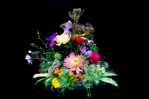 Colorful flower bouquet isolated on black background