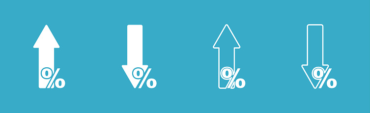 Percent arrow icon set. Object and line style. Vector icon. Financial business. Graphic elements