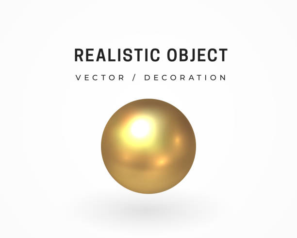 istock Gold metal sphere. Volumetric geometric shape. Isolated on white. 3d object design. Bright gold abstract decoration 1342410838