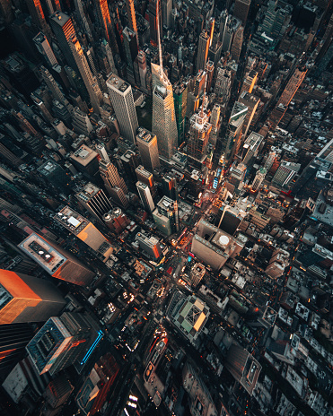 aerial view of times square in us
++note++
the image has been taken from an helicopter with no door.