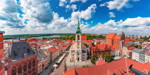 Aerial panoramic view of Old Town of Torun, Poland