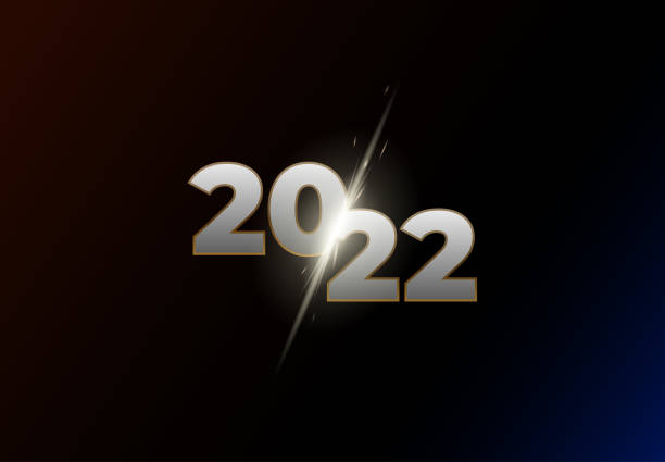 istock 2022 Happy New Year poster. Design template with typography logo on dark background. Minimalistic template. 1342415748