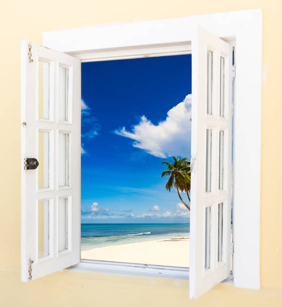 istock wooden open window overlooking the tropics 1342419457