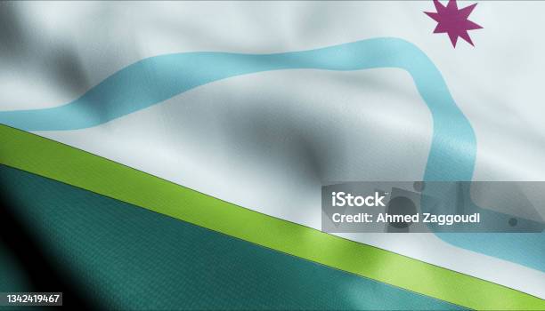 3d Waving Chile City Flag Of Isla De Maipo Closeup View Stock Photo - Download Image Now
