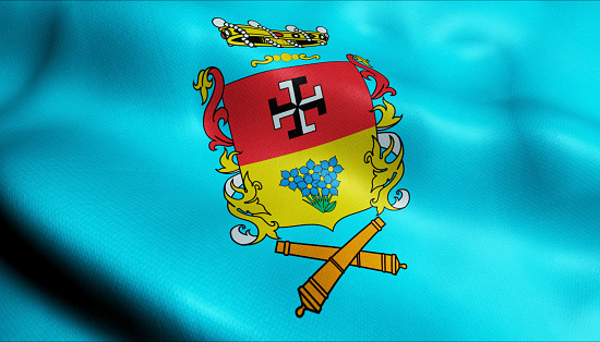 3D Illustration of a waving Chilean county flag of Linares