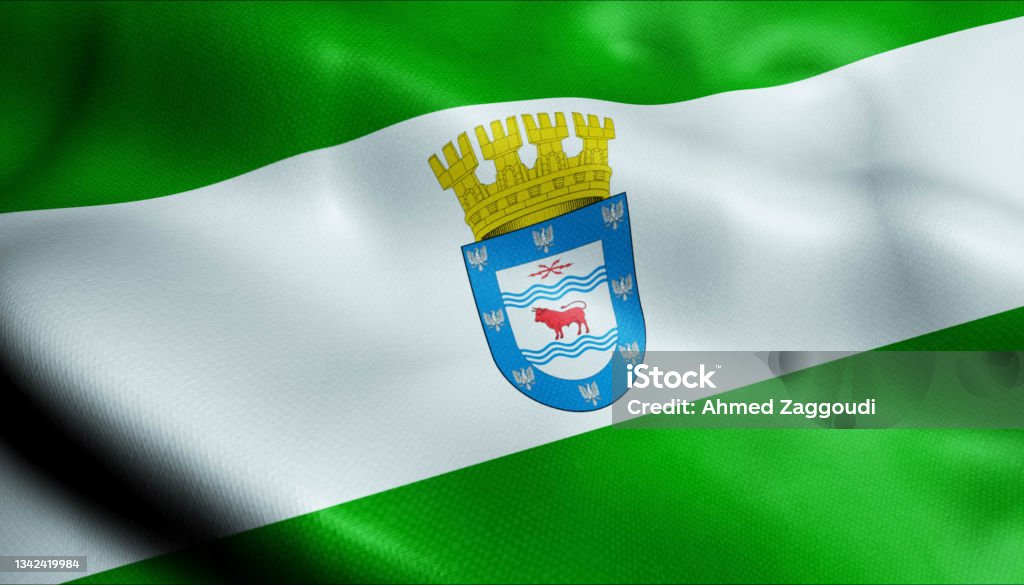 3D Waving Chile city Flag of Los Angeles Closeup View 3D Illustration of a waving Chilean county flag of Los Angeles Bolivia Stock Photo
