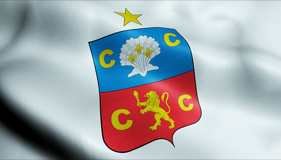 3D Illustration of a waving Chilean county flag of Quillota