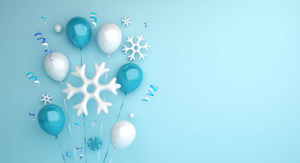 istock Winter sale background with balloon, snowflakes, copy space text, 3D rendering illustration 1342421397