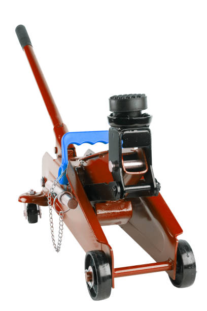 istock red hydraulic car jack isolated on white background, rised up 1342421405
