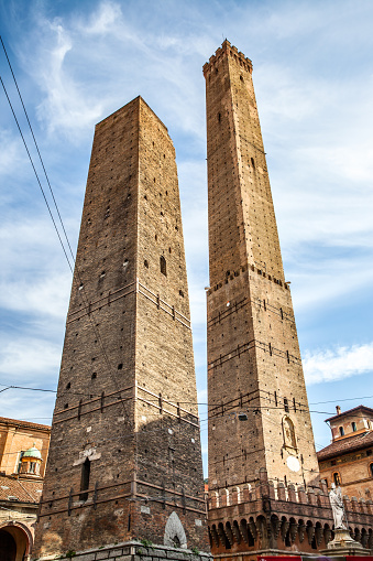 Asinelli and Garisenda towers in Bologna, Italy. Landmark