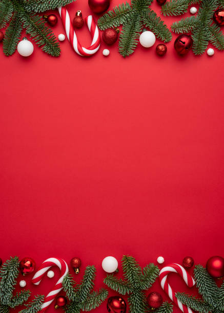 istock Christmas card with holiday frame on red background 1342424752