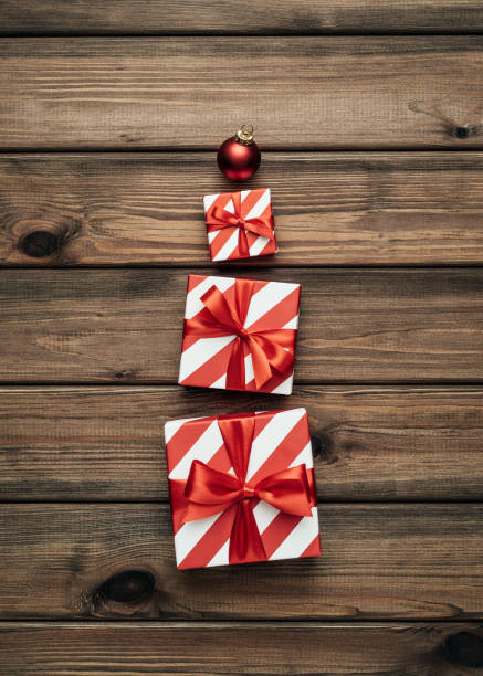 istock Vintage Christmas card with gift boxes 1342424763