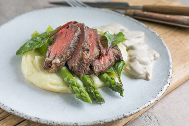 istock Traditional steak and mashed potatoes with blanched asparagus 1342426363