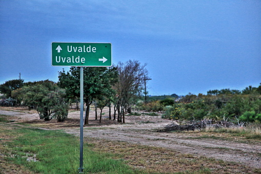 Road signs show how to get to Uvalde Texas