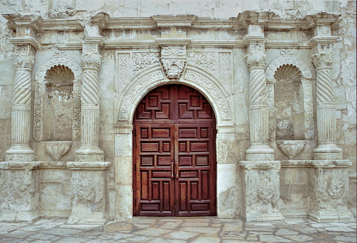 The doors leading into the Alamo Chapel in San Antonio