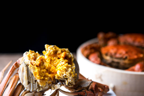 istock Cooked hairy crabs on the table, Closeup 1342428646