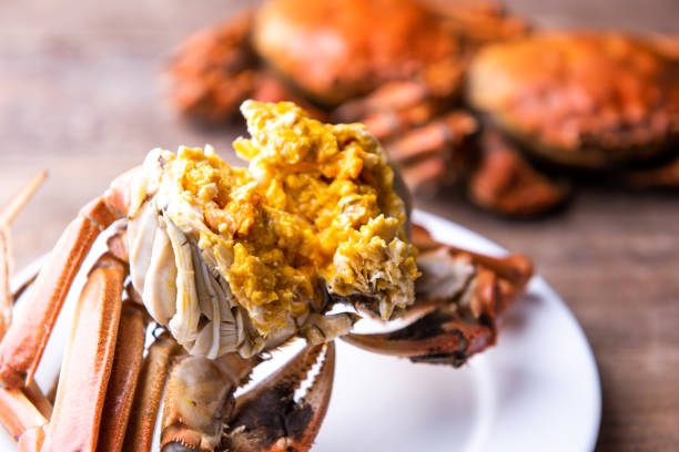 istock Cooked hairy crabs on the table, Closeup 1342428703
