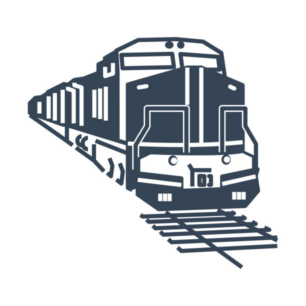 stockillustraties, clipart, cartoons en iconen met vector black icon freight and passenger rail transport, locomotive - goederentrein