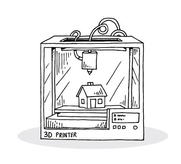 Vector illustration of 3D Printer hand drawn illustration
