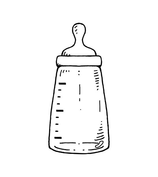 Hand drawn baby milk bottle Babay milk bottle baby bottle stock illustrations