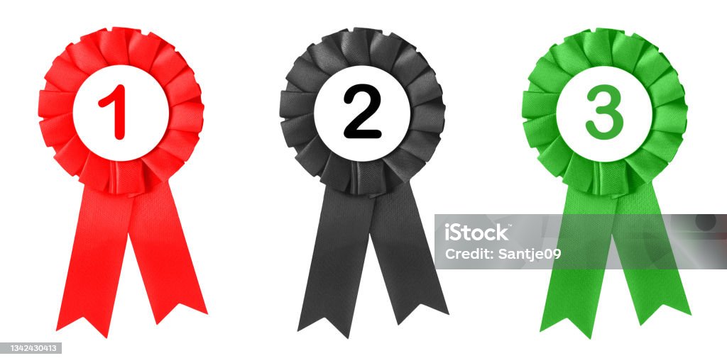 Three medals red black green isolated against white background and place 1 2 3 2021 Stock Photo