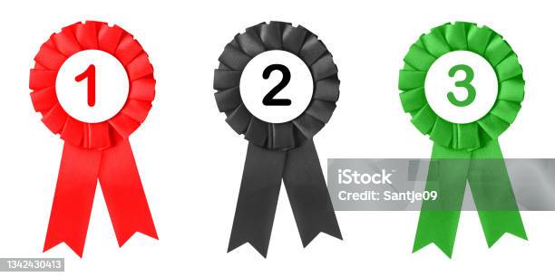 Three Medals Red Black Green Isolated Against White Background And Place 1 2 3 Stock Photo - Download Image Now