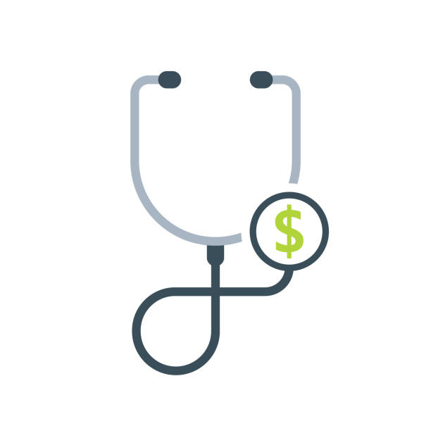 illustrazioni stock, clip art, cartoni animati e icone di tendenza di icona dei costi medici - currency stethoscope healthcare and medicine savings