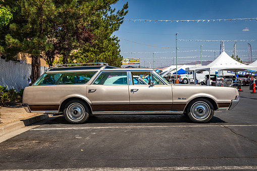 Reno, NV - August 3, 2021: 1967 Oldsmobile Vista Cruiser Station Wagon at a local car show.