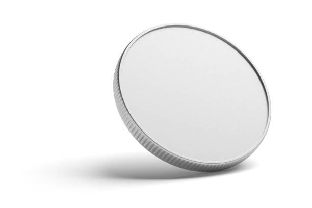 istock New silver coin isolated on white. 3D rendering. 1342435296