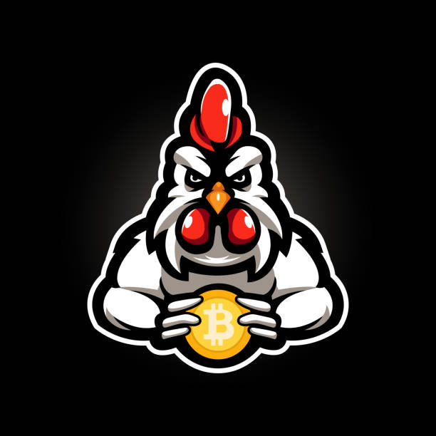 bildbanksillustrationer, clip art samt tecknat material och ikoner med rooster holding bitcoin - chicken bits