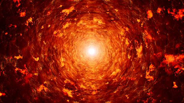istock Glowing Flare Light and Burning Fire Particles in the Cave Tunnel 1342441548