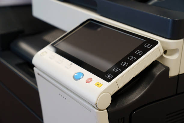istock control panel of color laser printer with display. equipment for office 1342442959