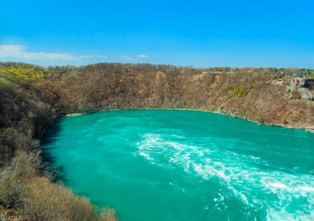 gorgeous view on Niagara river river, whirlpool canyon lagoon, landscape spring time on sunny day, turquoise waters, blue sky stock photo