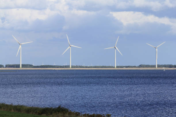istock Several windmills, with blue sky in the background 1342446957