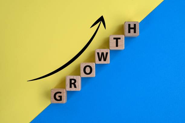 istock Growth text printed on wooden cubes. Business achievement goal, personal development and objective target concept. 1342447083